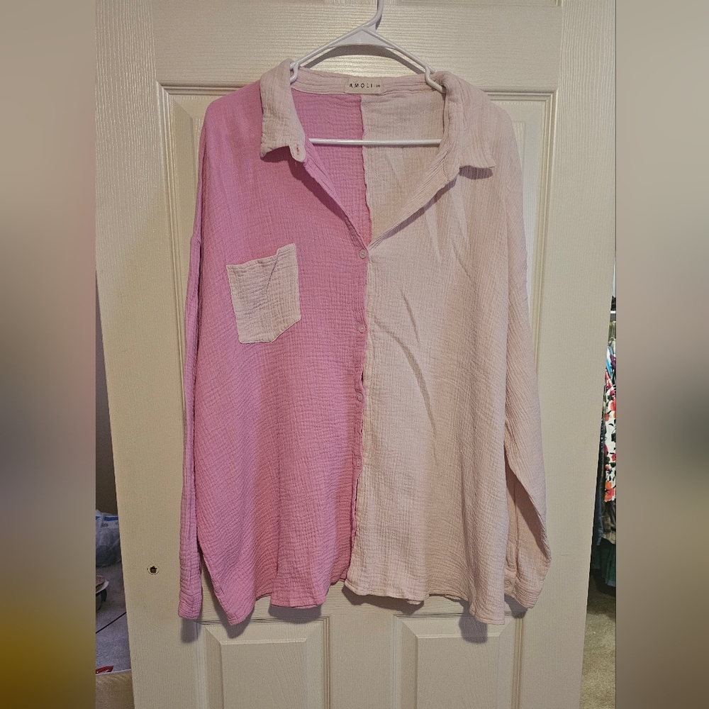 Amoli Two-toned Pink Button-Up Shirt Sz 3XL